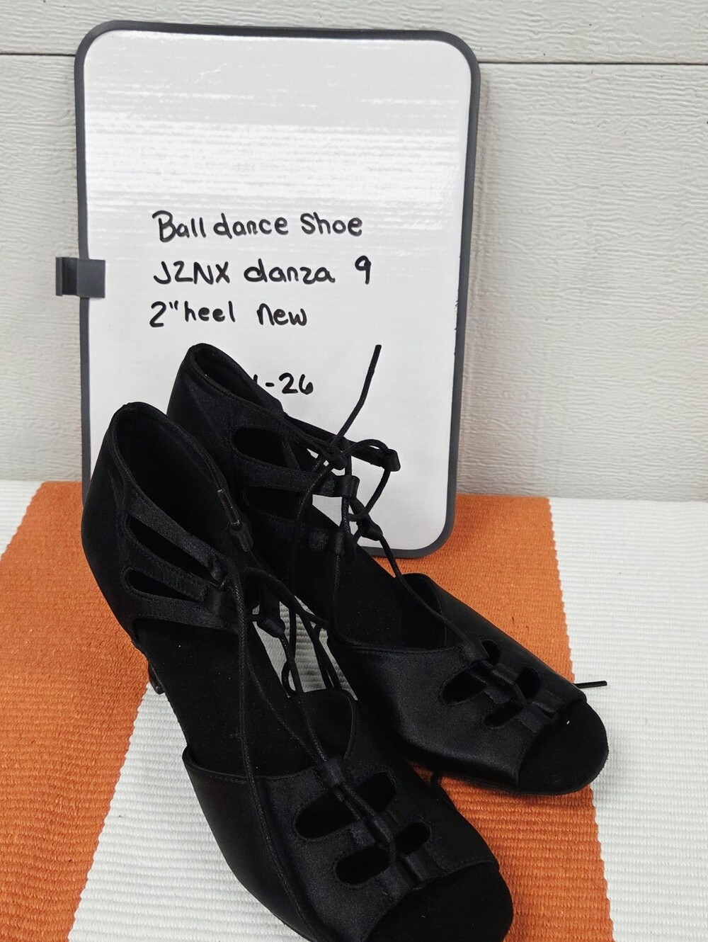 Ballroom Salsa Black Satin Lace-Up Dance Heels 9 - Picture 10 of 12